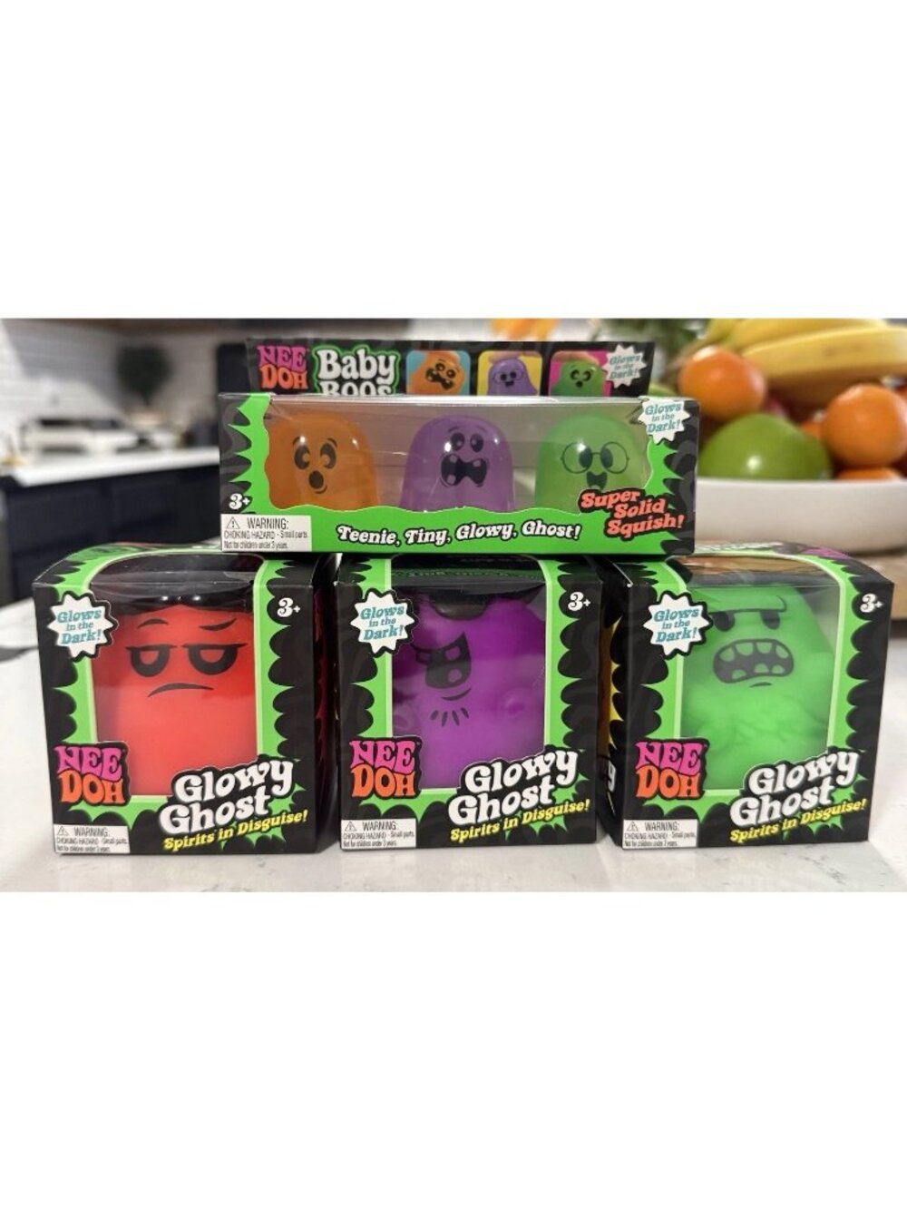 Schylling NeeDoh Glowy Ghost & Baby Boos Squish Glow in the Dark Bundle 4 pz